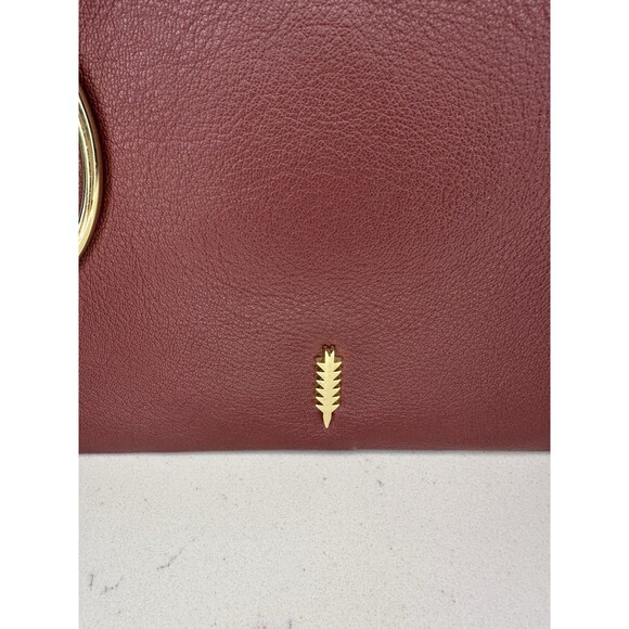 Thacker Burgundy Leather Wristlet Clutch Bag Gold Ring Handle Zip Pouch - Picture 2 of 6